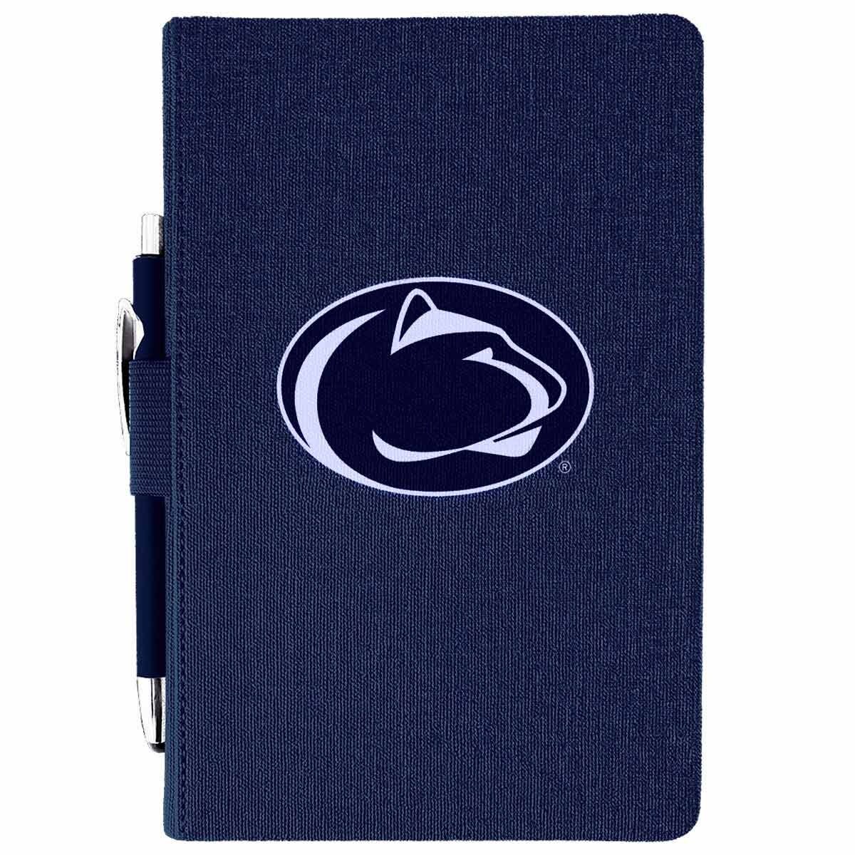navy cloth journal with pen and Penn State Athletic Logo